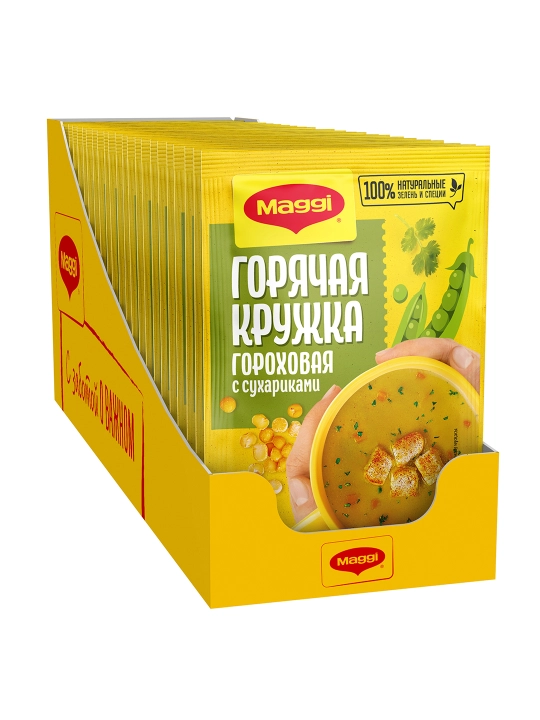 МАГГИ®. Горячая кружка®. Гороховая с сухариками.Суп моментального приготовления.19г Х 30 шт