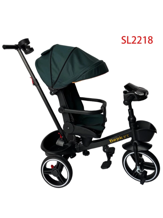 Трехколесный велосипед SL2214 с капюшоном и родительской ручкой - 