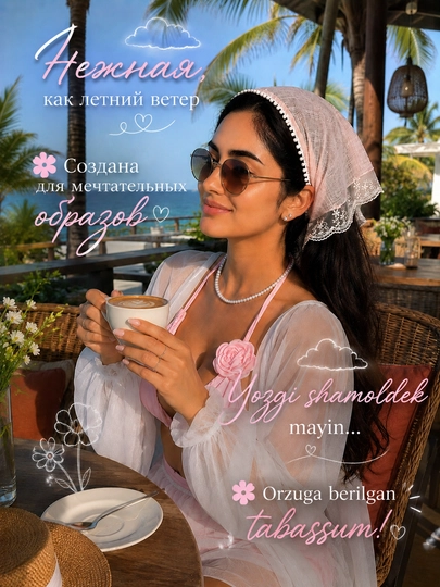 Baska to‘ridan ro‘mol, boshga ro‘mol, ayollar bandanasi, koreys uslubida, yozgi ro‘mol