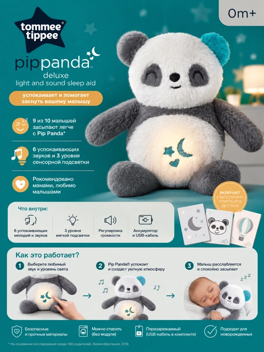 Ночник-игрушка Pip Panda Deluxe с музыкой и подсветкой для сна малыша - 
