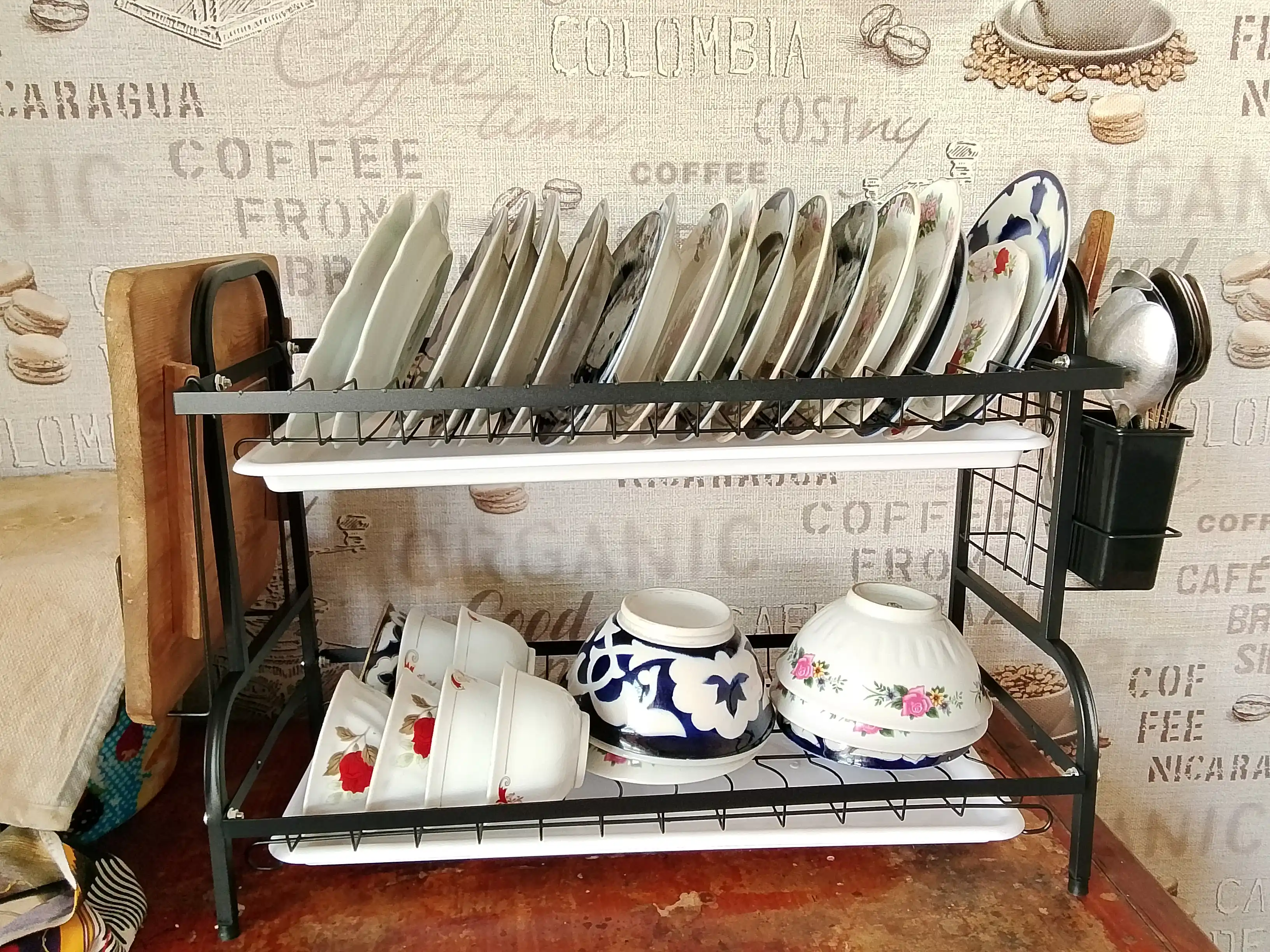 Ikki qavatli idish quritgich Plumbing house, oshxona uchun, tokchali