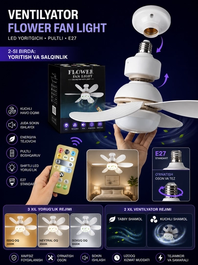 Flower Fan Light – вентилятор с LED-подсветкой - 