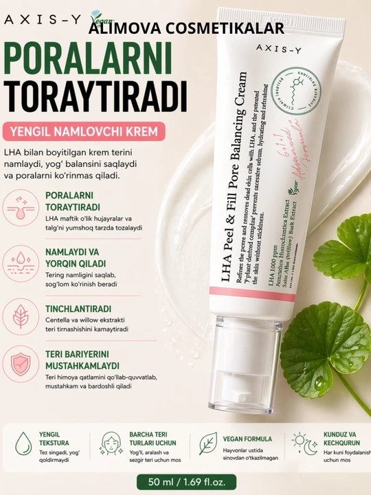 Pora muvozanatlashtiruvchi yuz kremi, Axis-y Hla peel fill 50 ml, yog‘li va aralash teri - 