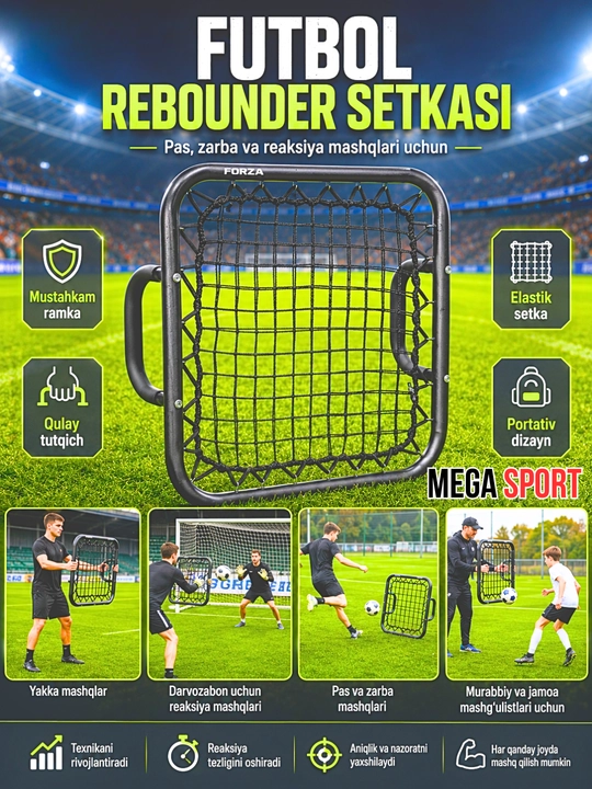 Futbol mashq rebounderi 9-2, metall karkasli qaytaruvchi setka, individual trening uchun