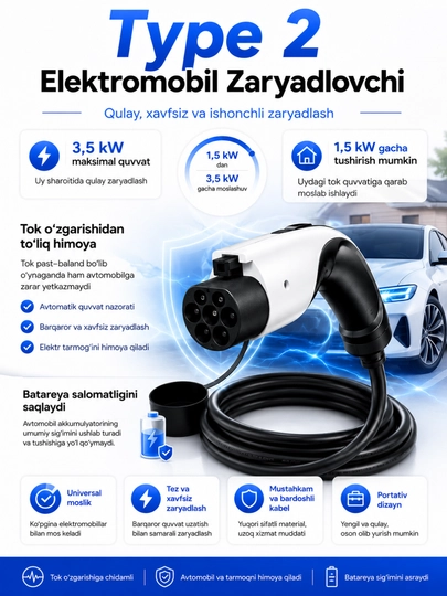 Портативное зарядное устройство для электромобиля Type 2, EV зарядка 220В — AVTOCO-ELEKTROSTANSIYA