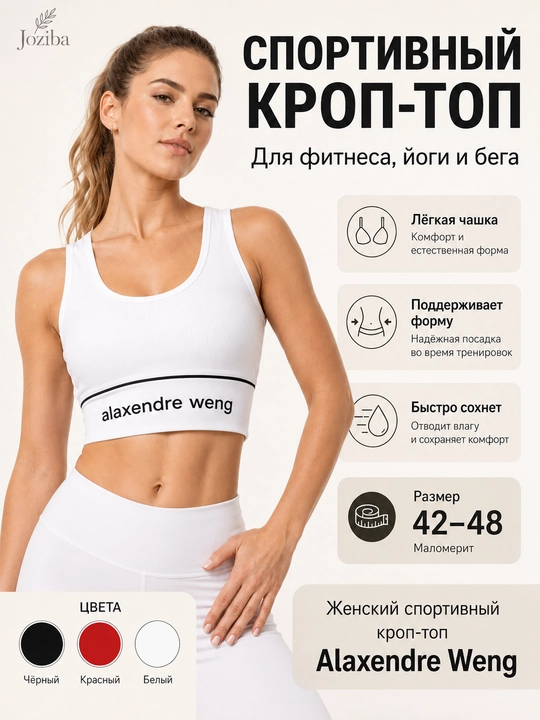 Ayollar sport krop-topi Alaxendre Weng, fitnes, yoga va yugurish uchun top, 42-48 razmer - 
