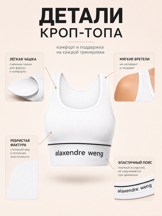 Ayollar sport krop-topi Alaxendre Weng, fitnes, yoga va yugurish uchun top, 42-48 razmer