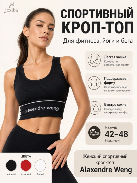 Ayollar sport krop-topi Alaxendre Weng, fitnes, yoga va yugurish uchun top, 42-48 razmer - 