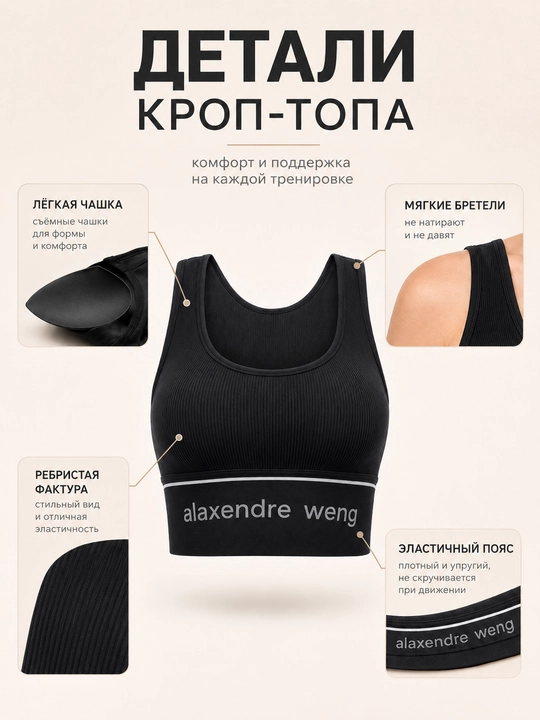 Ayollar sport krop-topi Alaxendre Weng, fitnes, yoga va yugurish uchun top, 42-48 razmer