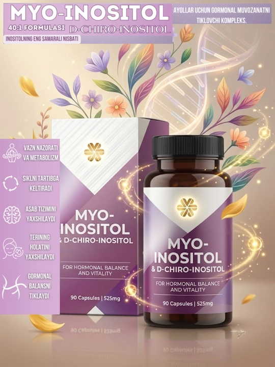 Mio-inozitol va D-xiro-inozitol, ayollar salomatligi va ozish uchun vitamin, 90 kapsula - 