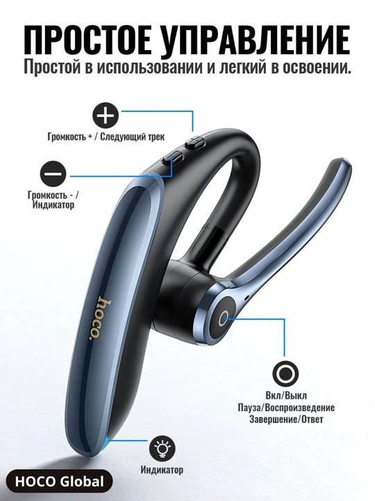 Hoco E90 Liya simsiz Bluetooth-garniturasi, mikrofon va ENC tizimli mono-quloqchin