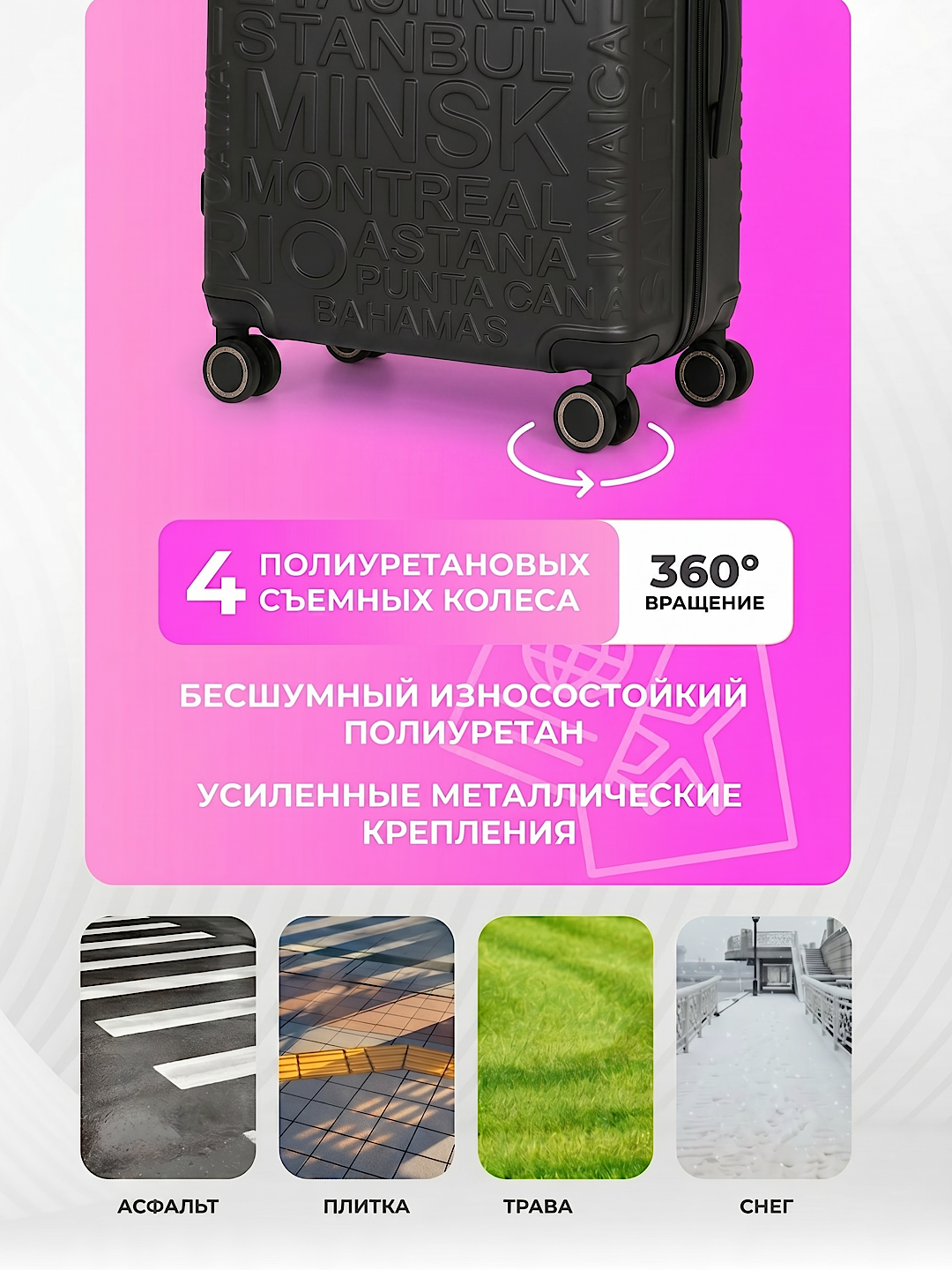 Дорожный чемодан, с кодовым замком, из АБС-пластика, с колесами на 360°