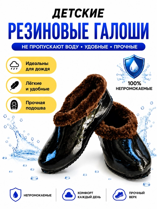 Галоши детские резиновые, непромокаемые галоши для детей