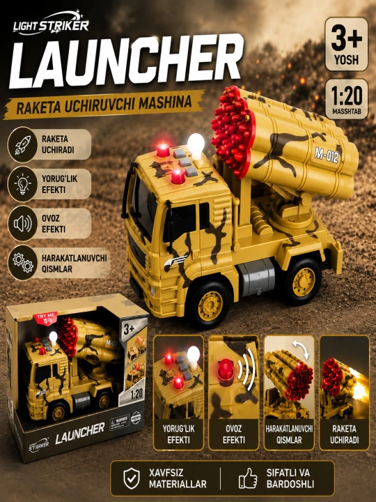 Harbiy Raketa Mashinasi Launcher 1:20 | Ovozli va Chiroqli O‘yinchoq