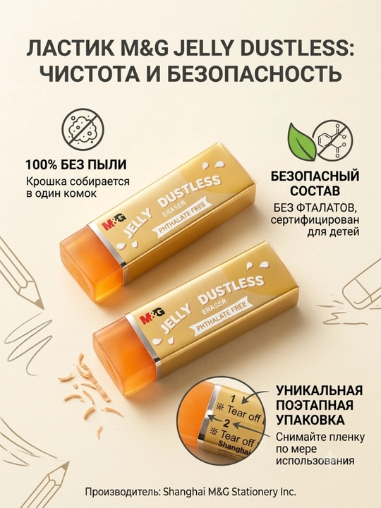 O‘chirg‘ichlar Dustless Jelly Eraser, changsiz, 2 dona M&G AXP963ST - 