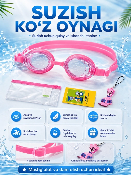 Suzish ko‘zoynagi, suv uchun himoya ko‘zoynagi, kattalar va bolalar uchun - 