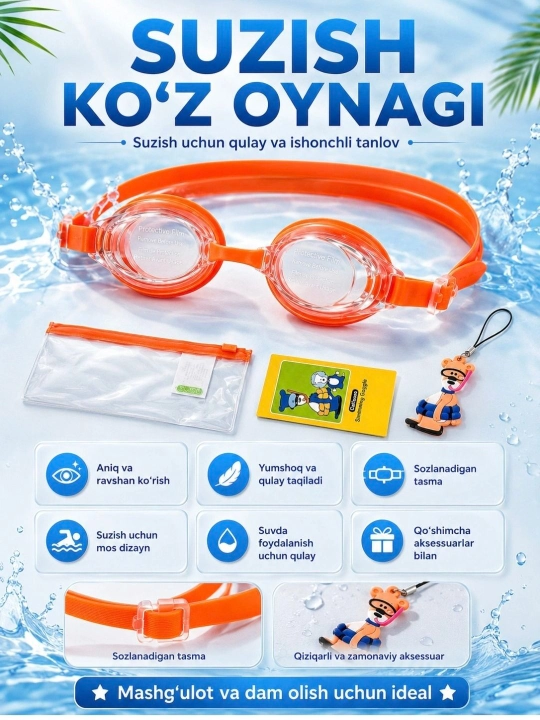 Suzish ko‘zoynagi, suv uchun himoya ko‘zoynagi, kattalar va bolalar uchun - 