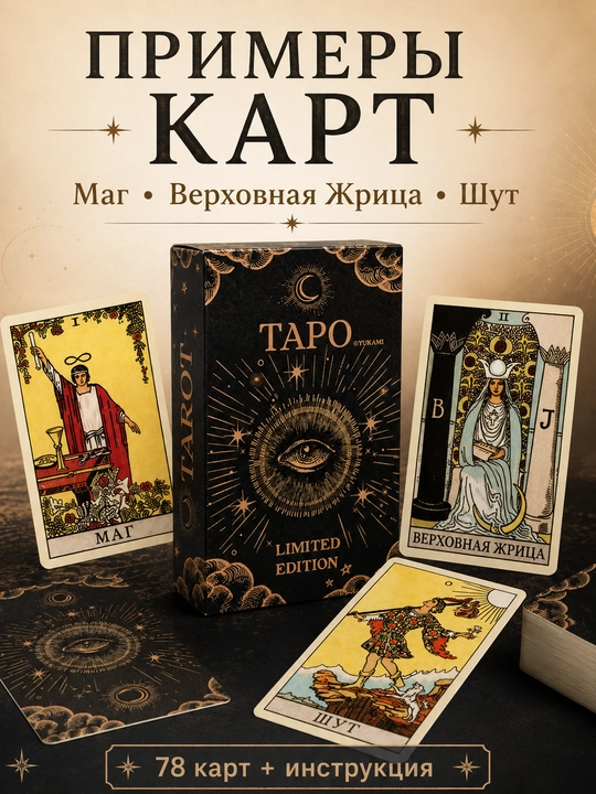 Колода карт Таро для гаданий, предсказаний и обучения, 78 арканов, русская инструкция