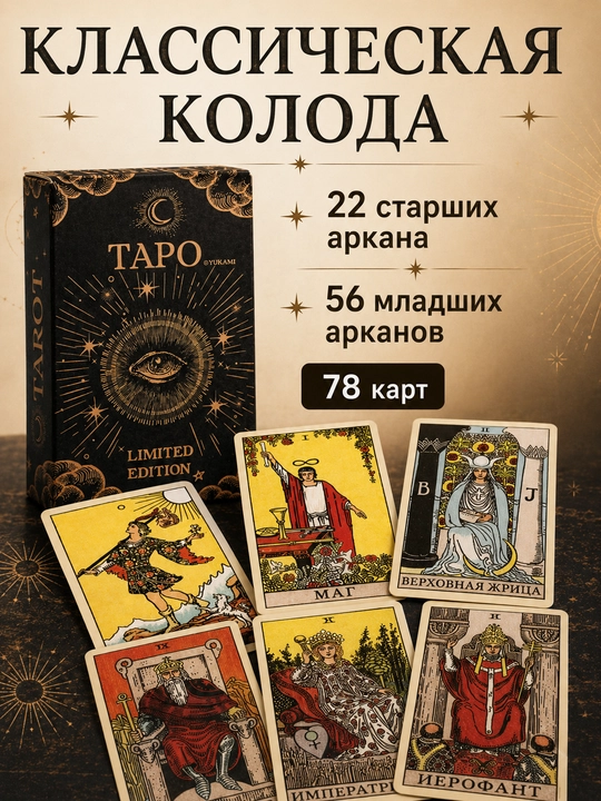 Колода карт Таро для гаданий, предсказаний и обучения, 78 арканов, русская инструкция
