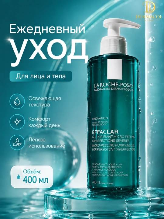 Очищающий гель для лица и тела laroche Effaclar Micro-Peeling, для ежедневного ухода 400 ml - 