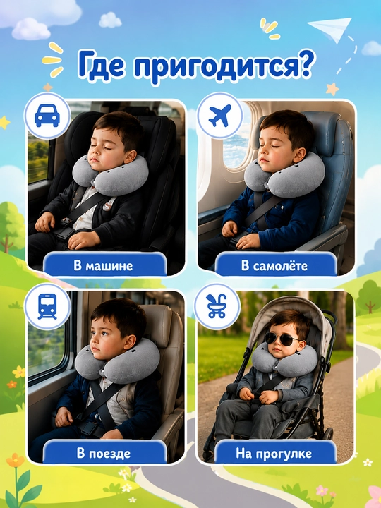 Подушка для шеи дорожная с эффектом памяти, детская, для путешествий, ортопедическая
