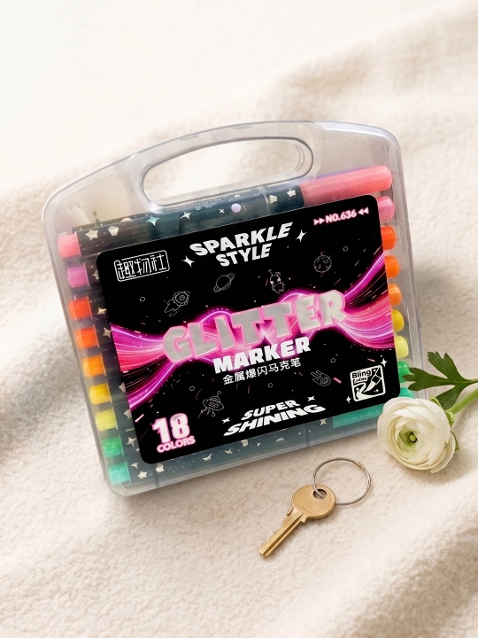 Glitter marker zarli flomasterlar, 12 ta rangli flomaster