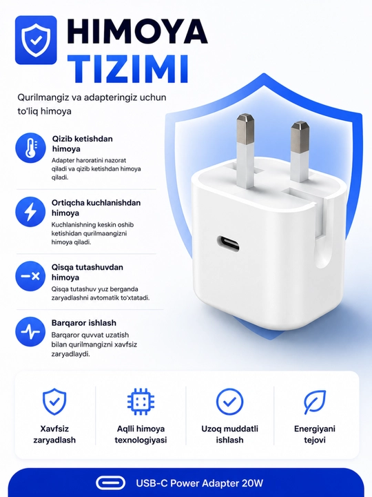 20 Vt quvvatli USB-C konnektorli iPhone tezkor quvvatlash adapteri