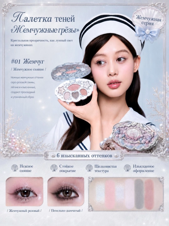 Flower Knows Shell Pearl 6 Rangli Ko‘z Soyasi Palitrasi – Yorqin va Nafis Makiyaj