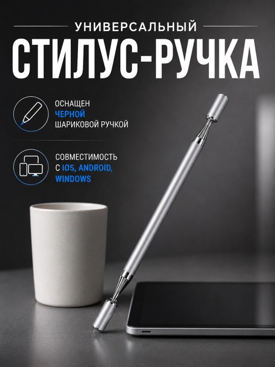 Стилус 2 в 1 для планшета и смартфона с дисковым наконечником и шариковой ручкой - 