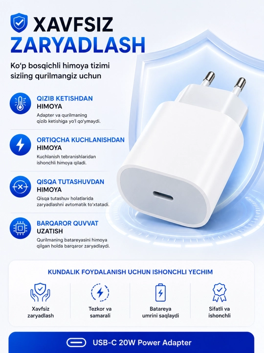Адаптер быстрой зарядки USB-C 20W PD для iPhone, iPad и AirPods, европейская вилка