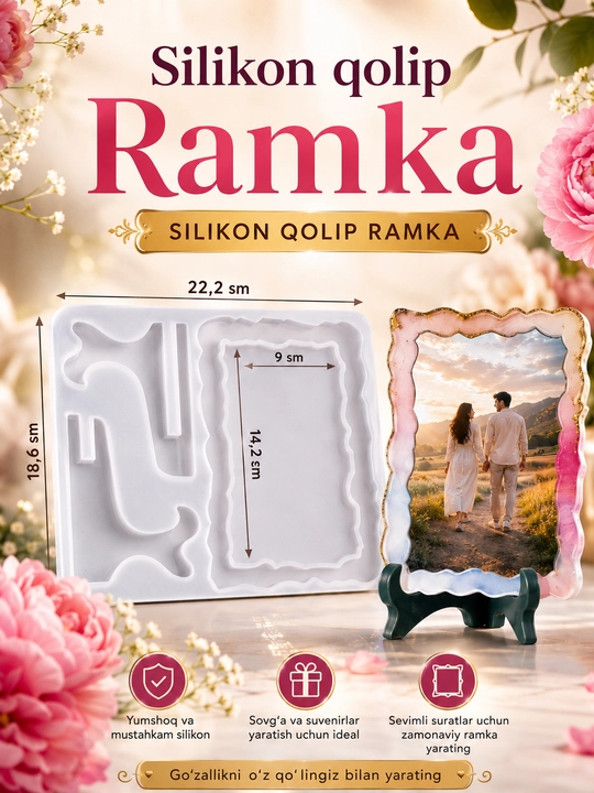 Silikon qolip ramka, fotoramka mold, smola dekor buyumlari yasash uchun