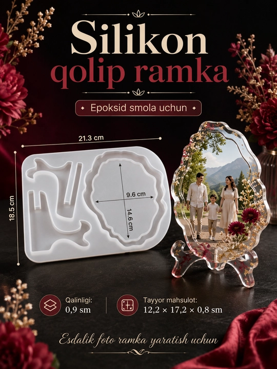 Silikon qolip ramka, fotoramka mold, smola dekor buyumlari yasash uchun
