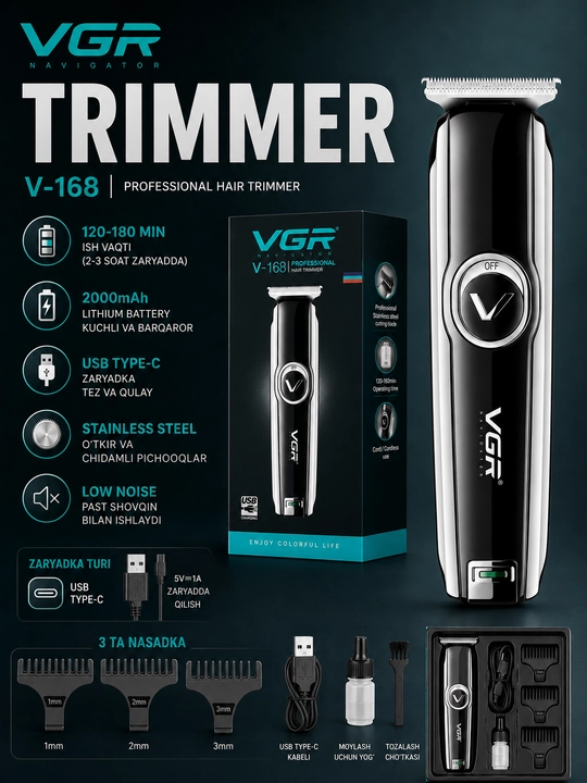 Professional simsiz VGR V-168 trimmeri, soch va soqol olish mashinasi - 