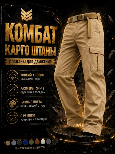 Брюки широкого кроя, с ремнём и боковыми карманами - 