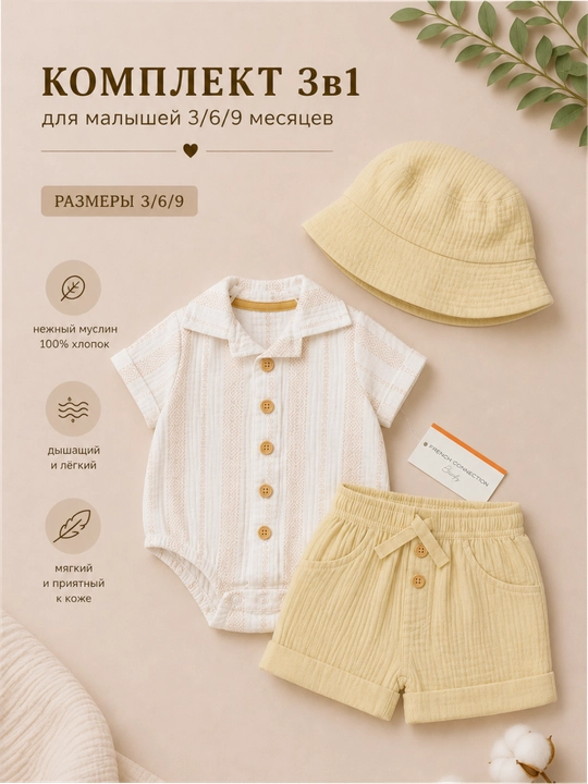 Боди комбинезоны рубашки шорты футболки и панамы для детей, детские муслиновые комплекты