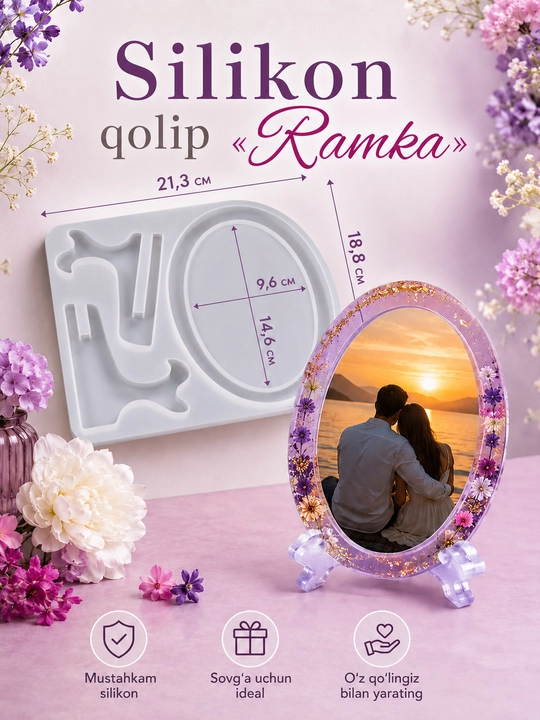 Silikon qolip ramka, fotoramka mold, smola dekor buyumlari yasash uchun