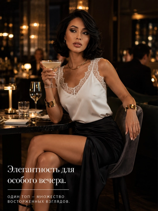 Топ женский шелковый с кружевом, базовая майка, топик