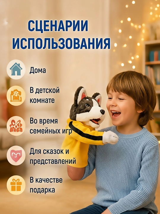 Интерактивная игрушка-перчатка Хаски со звуком, мягкая плюшевая игрушка для детей
