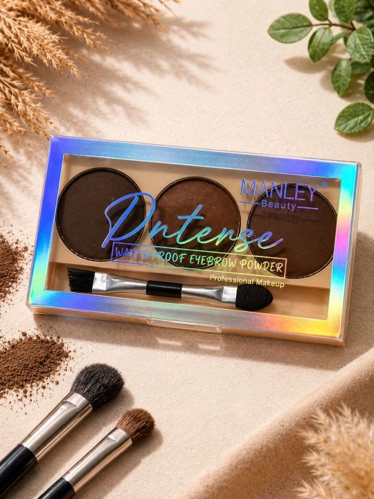 Водостойкая пудра для бровей, MANLEY Beauty Intense, палитра из 3 цветов - 