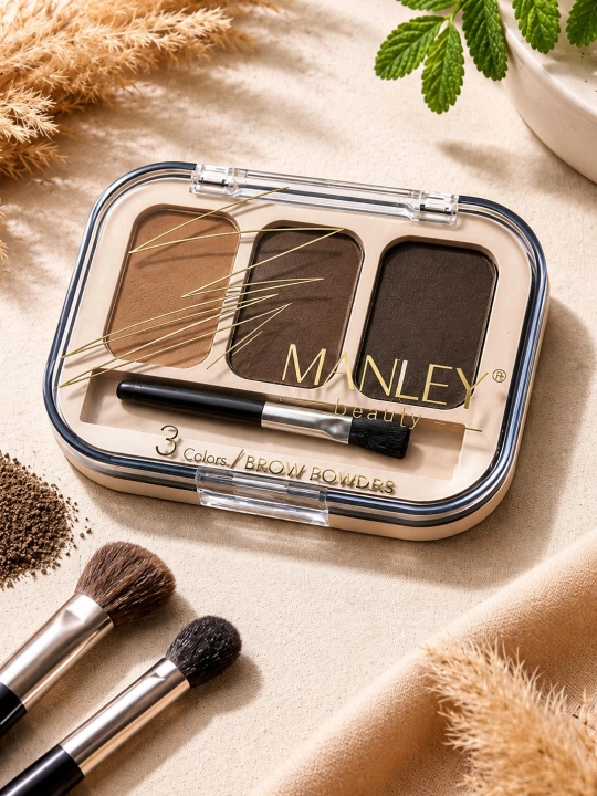 Водостойкая пудра для бровей, MANLEY Beauty Intense, палитра из 3 цветов