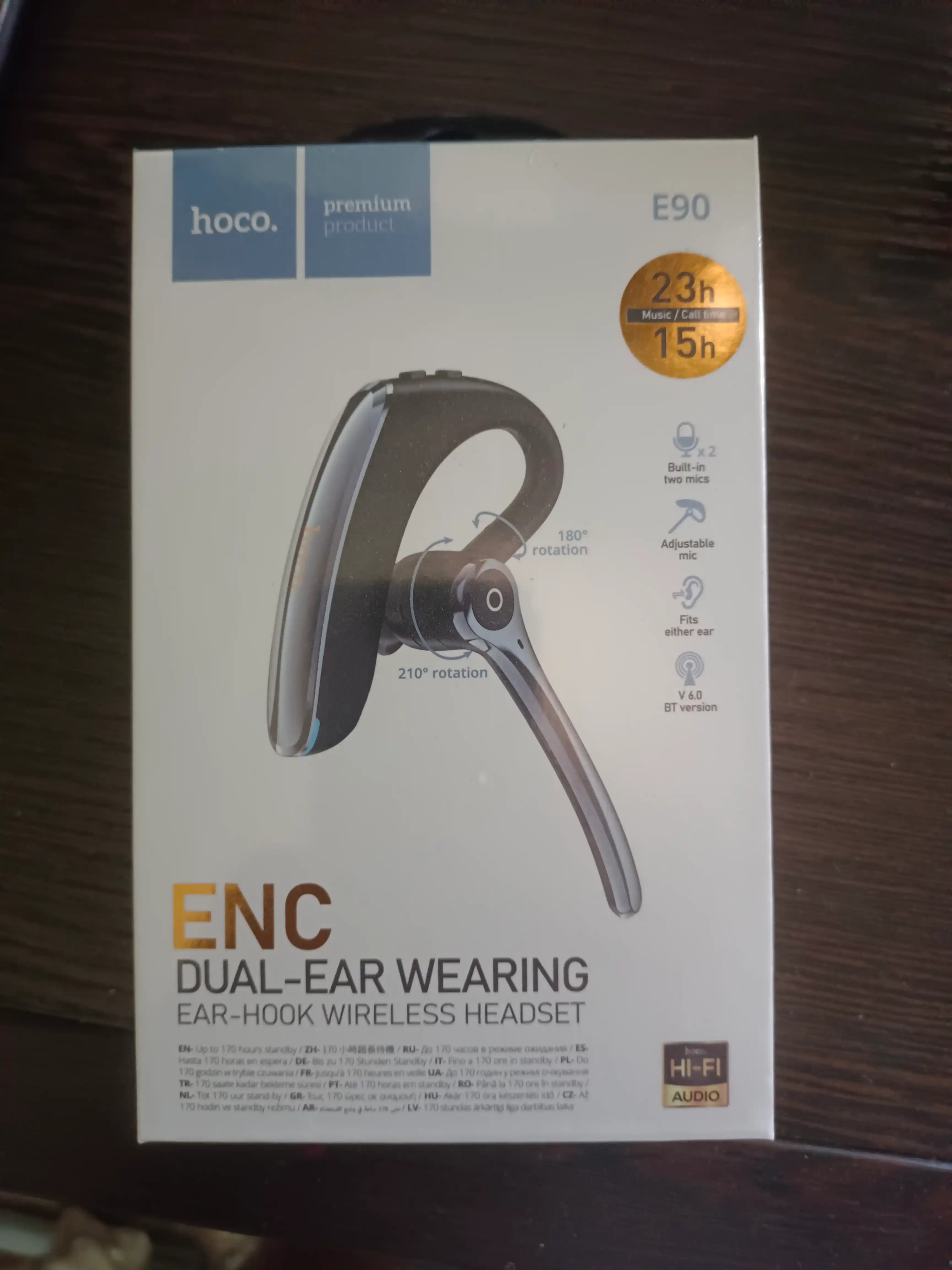 Hoco E90 Liya simsiz Bluetooth-garniturasi, mikrofon va ENC tizimli mono-quloqchin