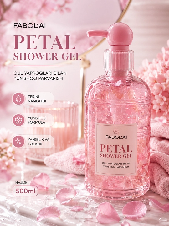FABOLAI Petal Shower Gel увлажняющий гель для душа с лепестками цветов 500 мл - 