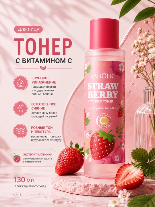 SADOER Strawberry Vitamin C Тонер увлажняющий тонер для лица с витамином C 130 мл - 