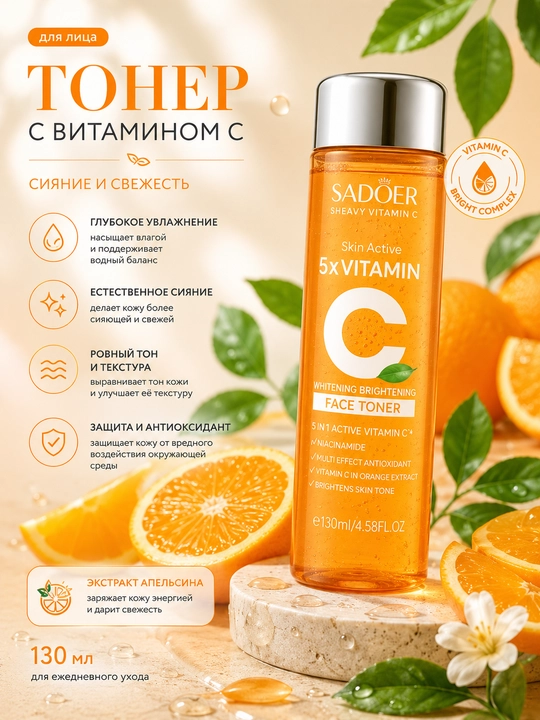 SADOER 5X Vitamin C Осветляющий и Увлажняющий Тонер для Лица 130 мл - 