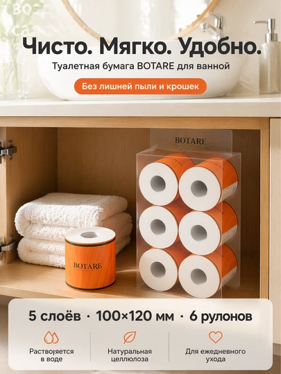 BOTARE Домашняя туалетная бумага 6 шт, 100 мм * 120 мм 5 слоев — 95520-BOTARE157