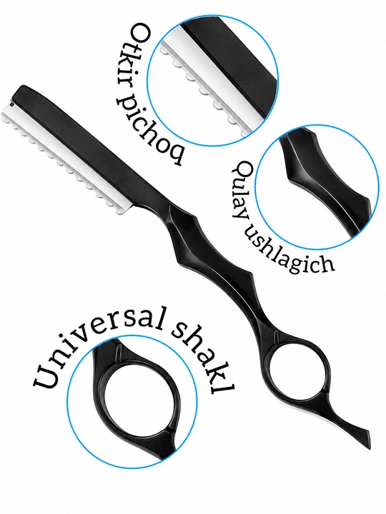 Filtrlash ustarasi, soch uchun pichoq, qaychi shaklidagi universal shavetka + 10 ta tig‘