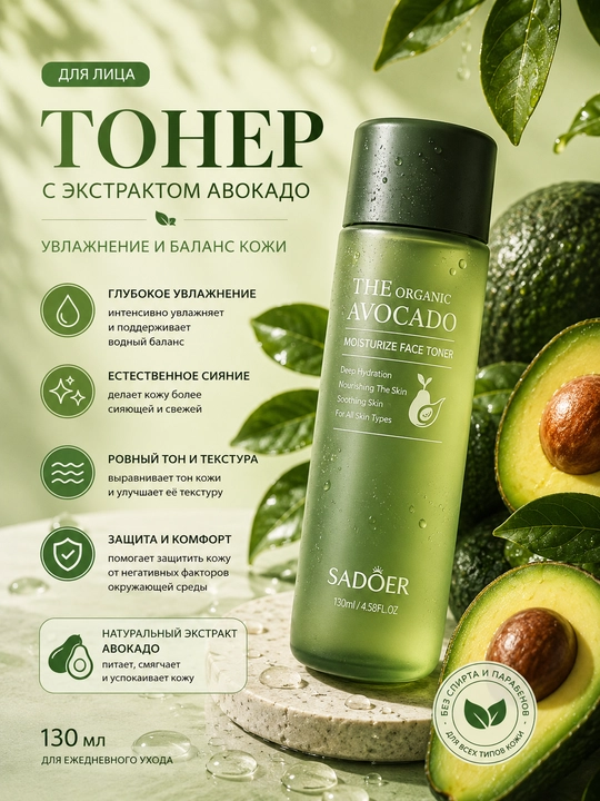 SADOER Organic Avocado Moisturize Face Toner Avokadoli Yuz Toneri 130 ml - 