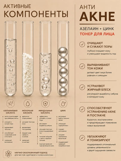 Тонер для лица "АНТИ АКНЕ", азелаин + цинк, 50 мл, Belita