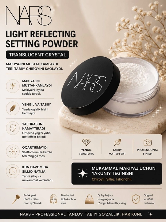 NARS Translucent сrystal yuz uchun fiksatsiyalovchi xiralashtiruvchi upa - 