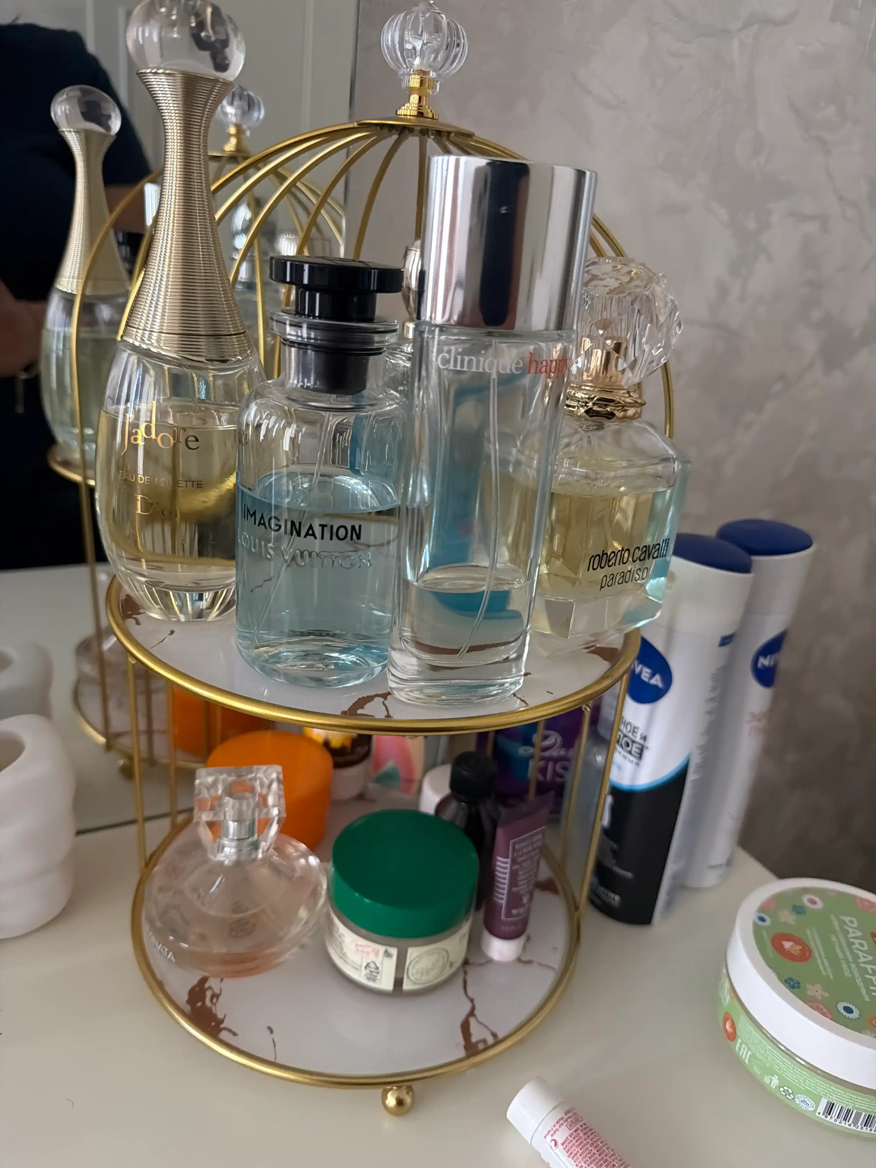 Органайзер для косметики, 2 яруса, со стеклянными полками, золотистый